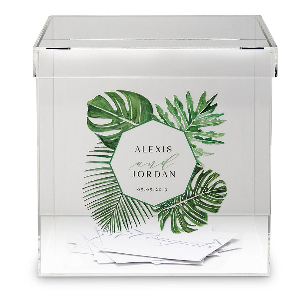 Acrylic Wedding Wishing Well Card Box - Palm Leaf