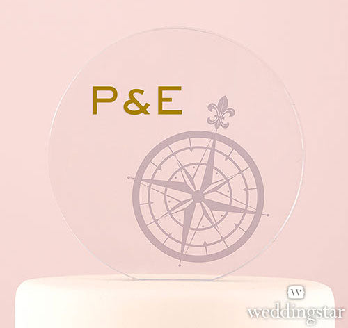 Vintage Compass Personalized Wedding Cake Topper