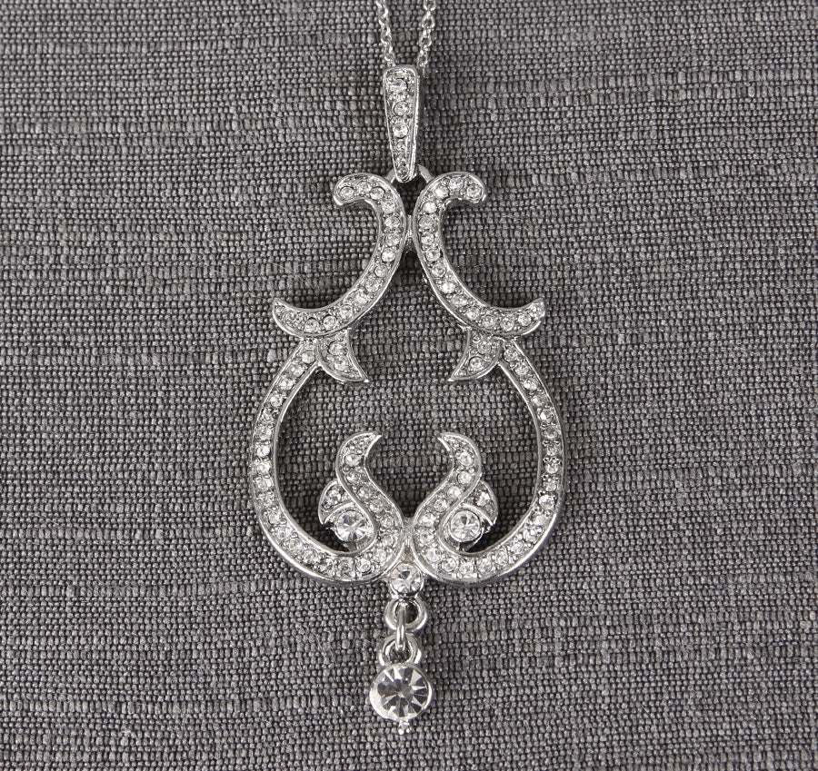 Crystal Scroll Pendant Wedding Necklace