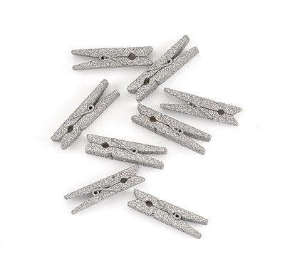 Mini Glitter Clothespins - Silver