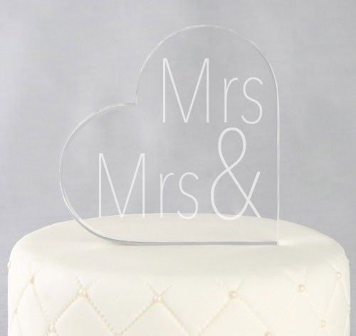 Mrs. & Mrs. Acrylic Heart Cake Topper
