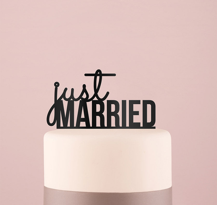Just Married Wedding Cake Topper - Black