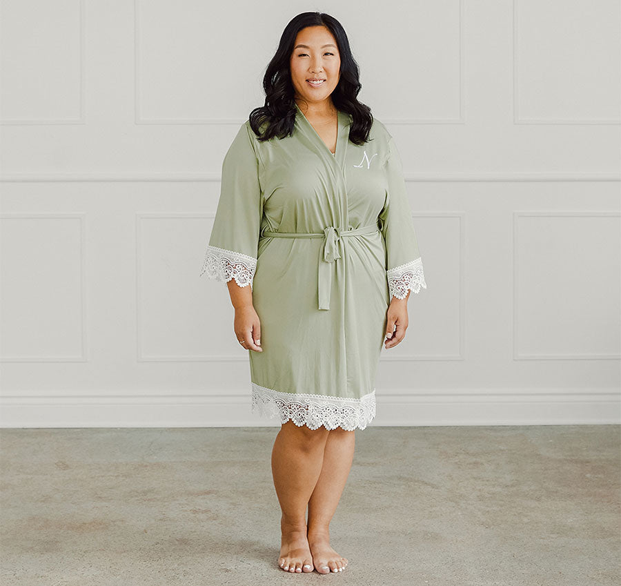 Sage Jersey and Lace Bridesmaid Robe