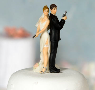 Sexy Spy Bride & Groom Cake Topper