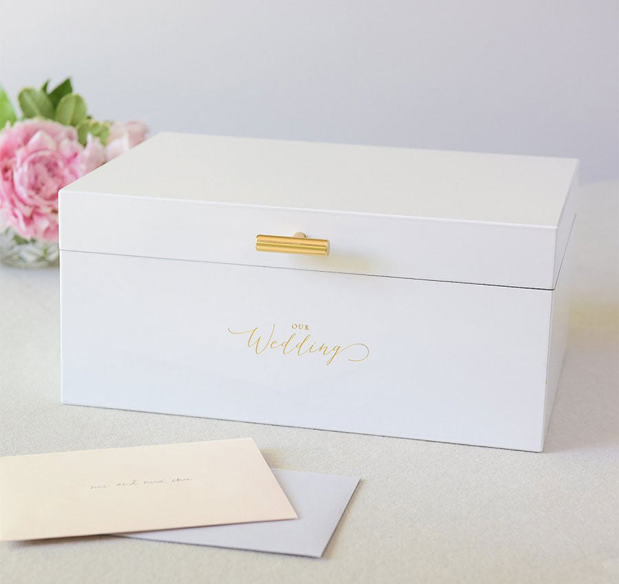 White and Copper Wedding Card Box