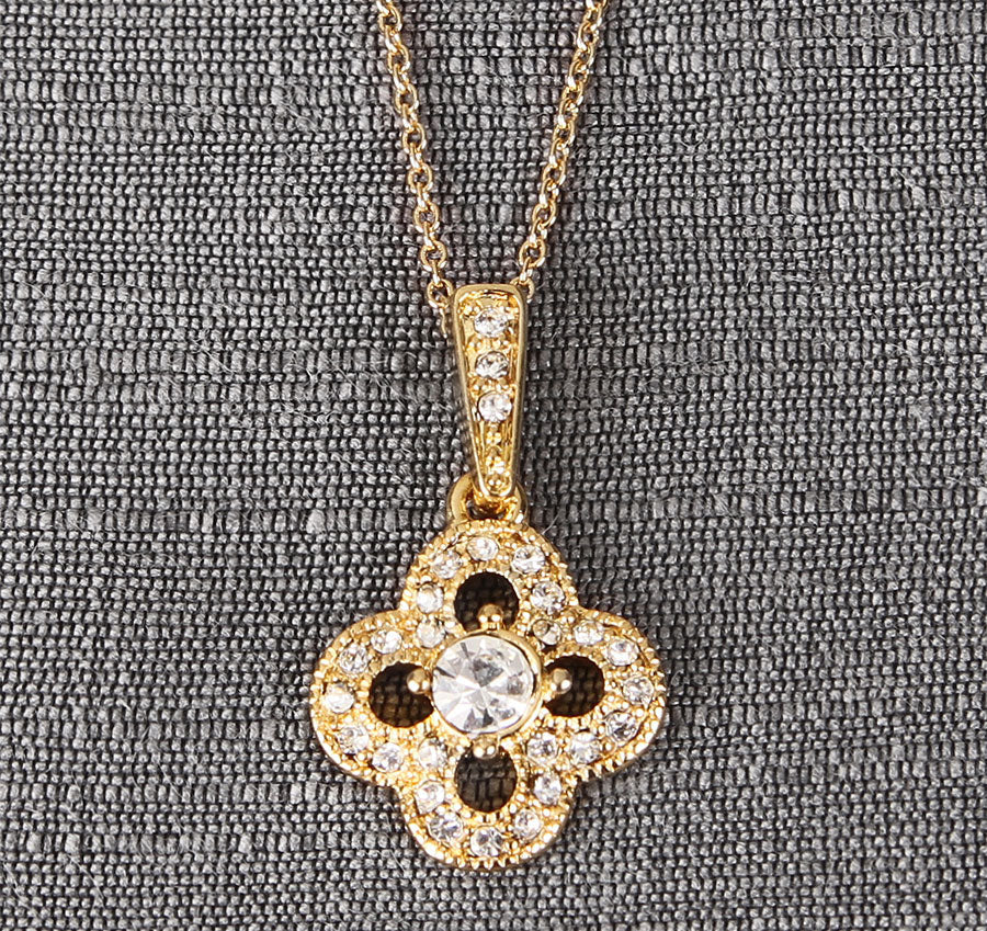 Gold Crystal Clover Wedding Necklace