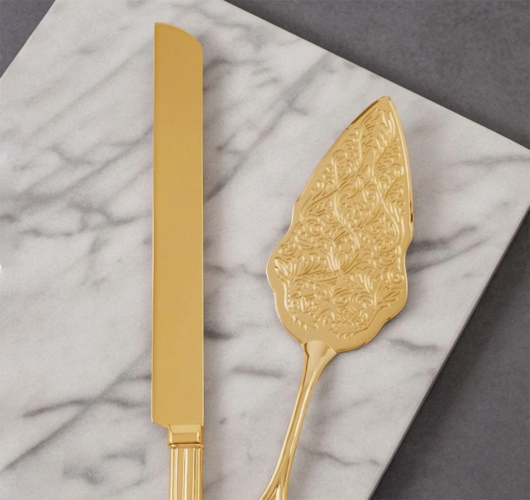 Gold Wedding Cake Knife &amp; Server Set