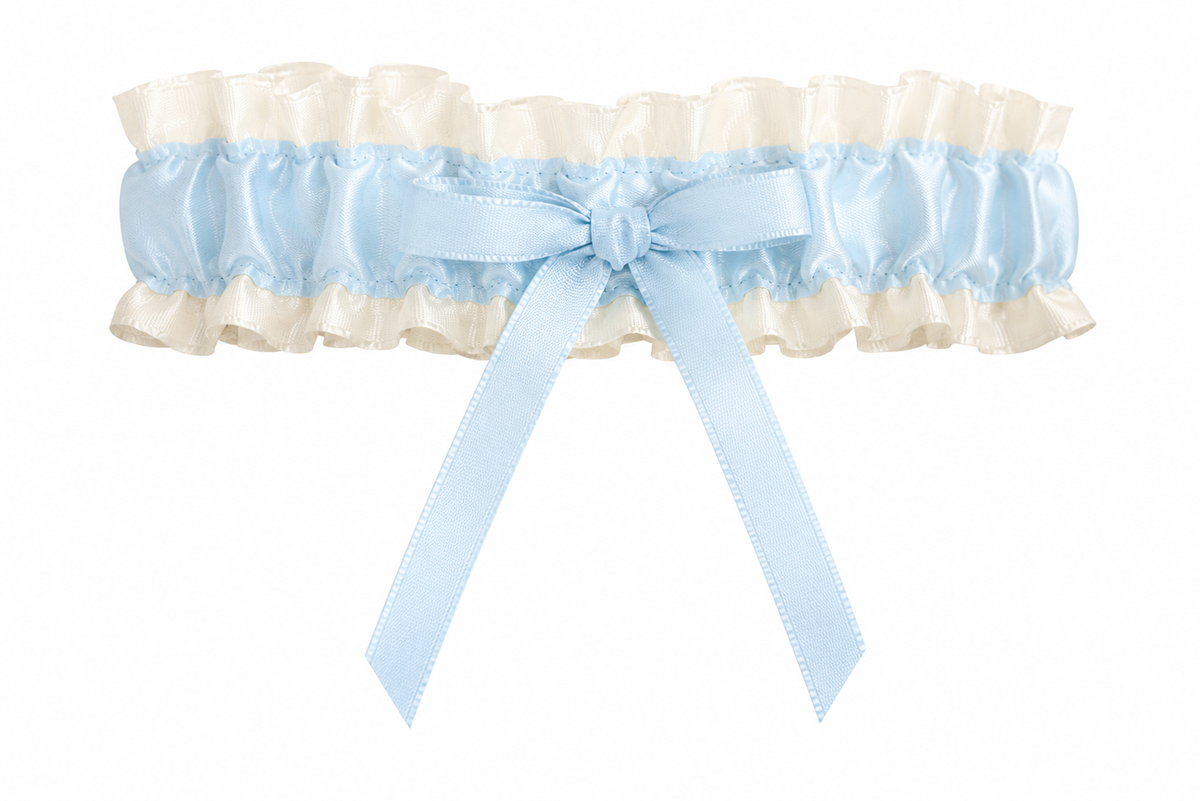 Ruffle Satin Ivory &amp; Something Blue Garter