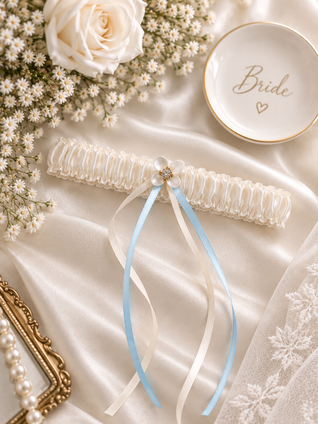 Pearl Blossom Garter - White or Ivory