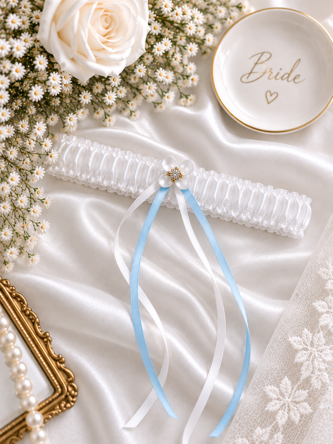 Pearl Blossom Garter - White or Ivory