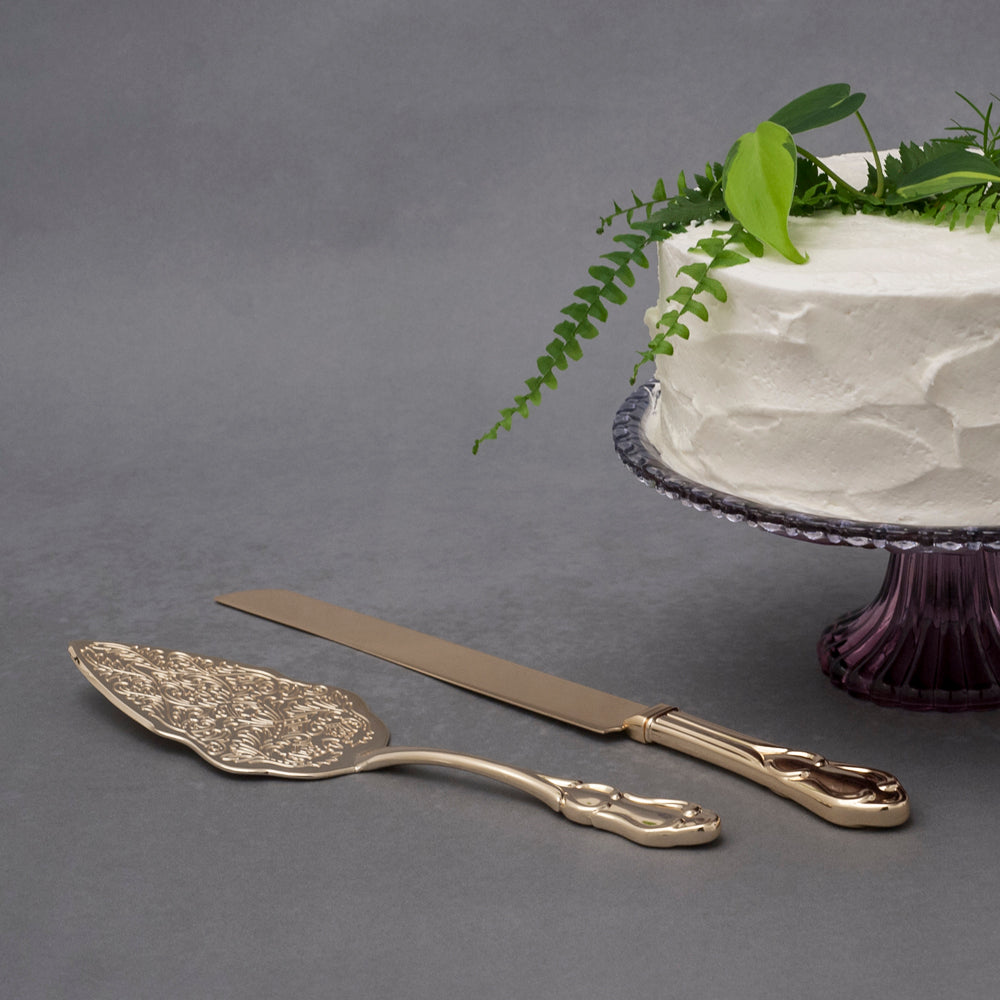 Gold Wedding Cake Knife &amp; Server Set