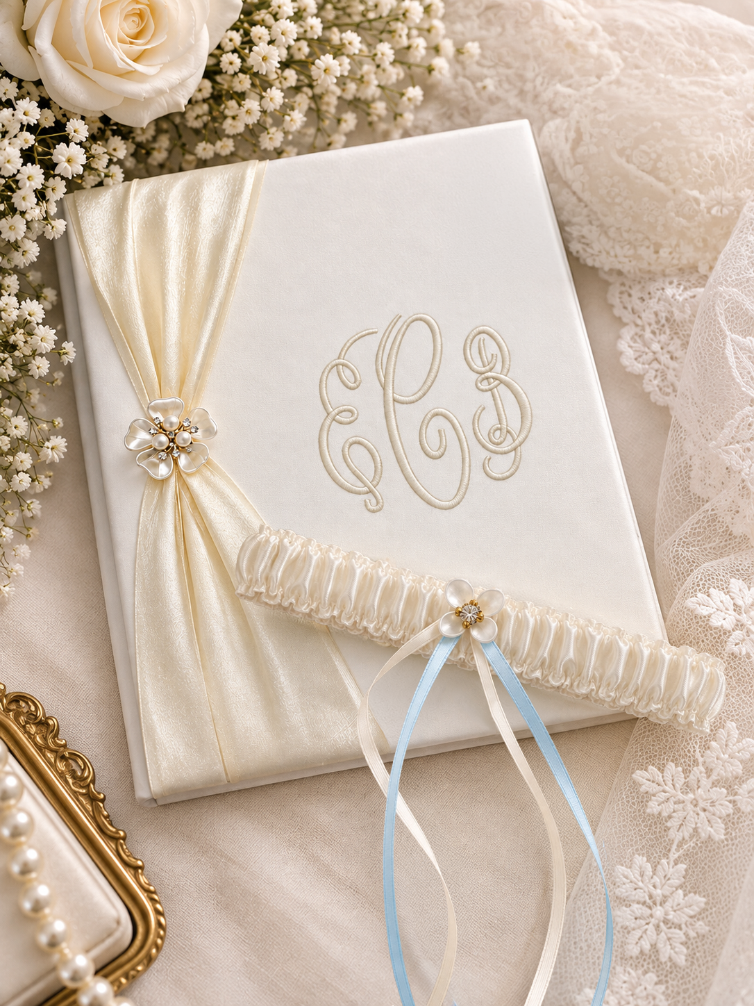 Pearl Blossom Memory Book - Ivory or White