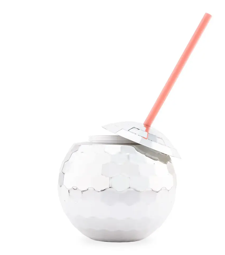 Bridal Party Disco Ball Tumbler Cup - Silver With Pink Straw