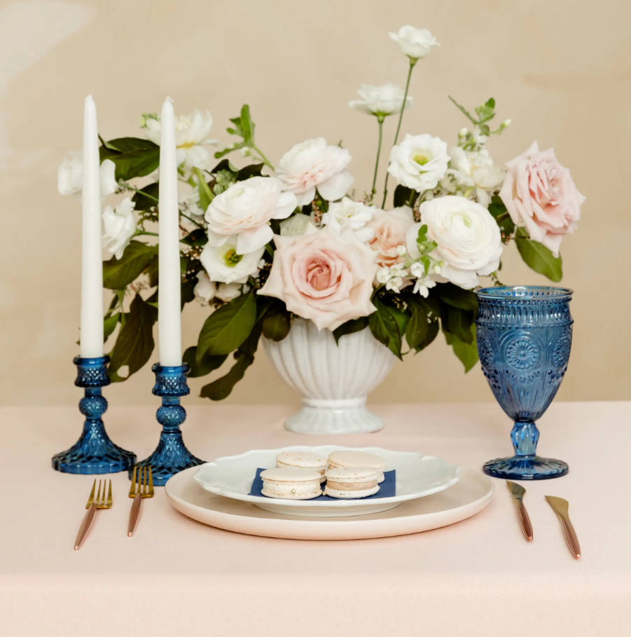 Vintage Style Pressed Glass Candle Holder – Blue – Set of 3