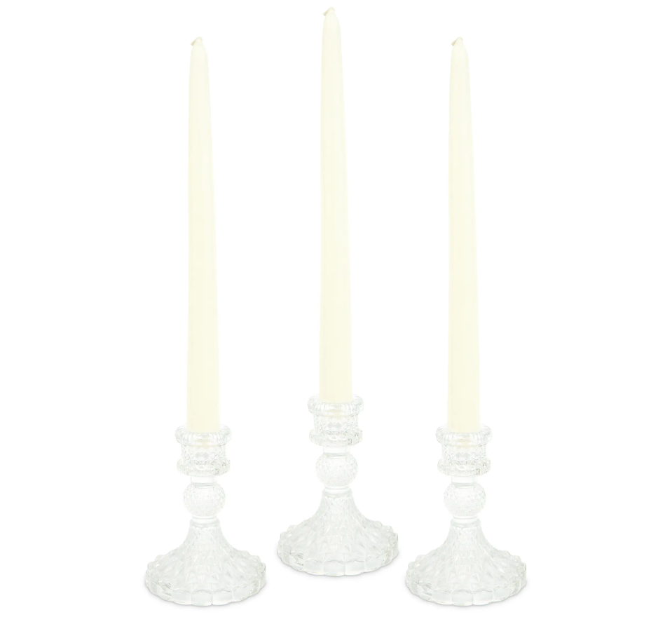 Vintage Style Pressed Glass Candle Holder – Clear – Set of 3