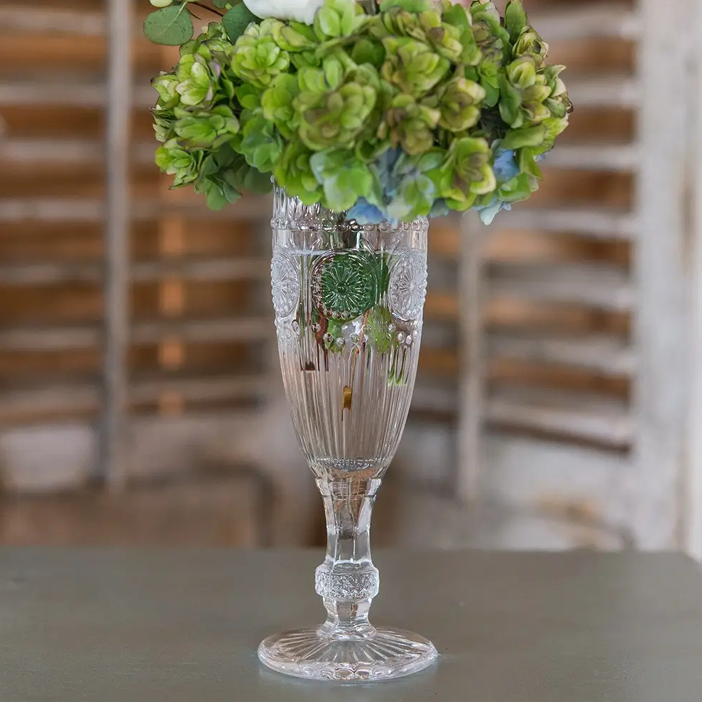 Vintage Style Pressed Glass Champagne Flute - Clear