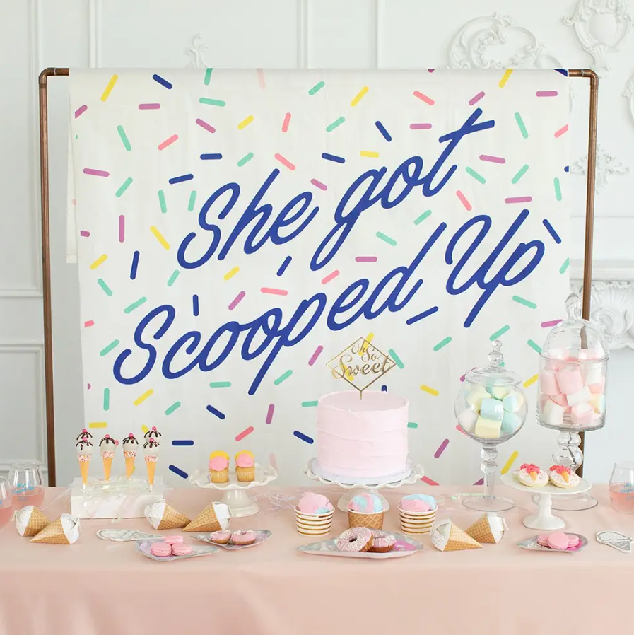 Printed Photo Backdrop Wedding Decoration - She Got Scooped Up