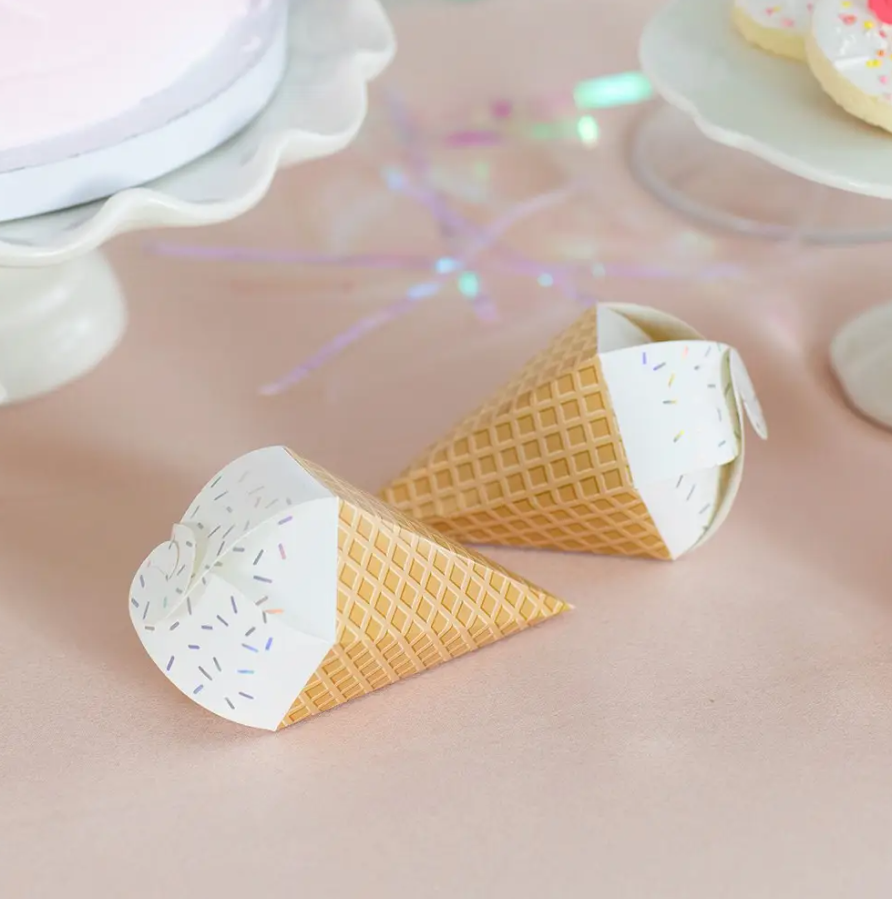 Uniquely Shaped Paper Wedding Favor Boxes - Ice Cream Cone - Set Of 10