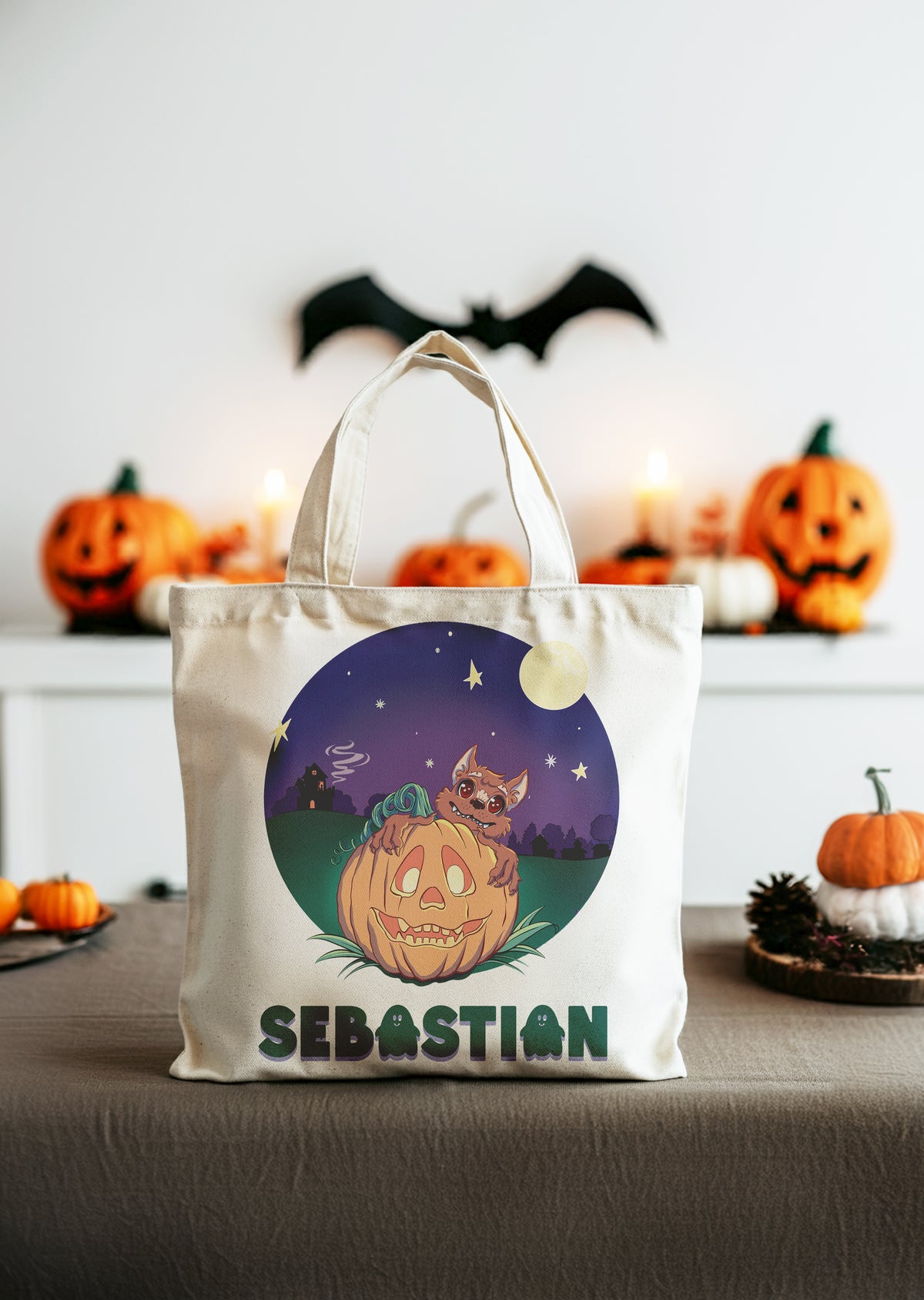 Peek-a-boo Warewolf Personalized Tote Bag for Halloween