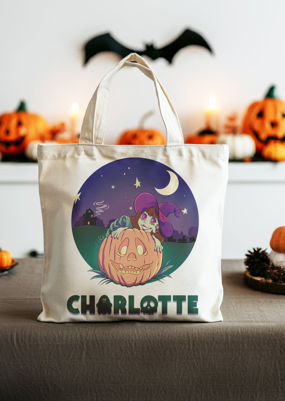 Peek-a-boo Witch Personalized Tote Bag for Halloween