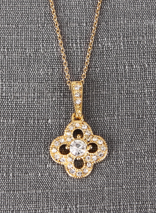 Gold Crystal Clover Wedding Necklace