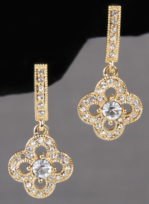 Crystal Clover Earrings - Gold