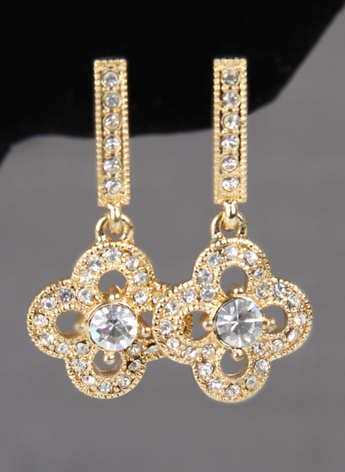 Crystal Clover Earrings - Gold
