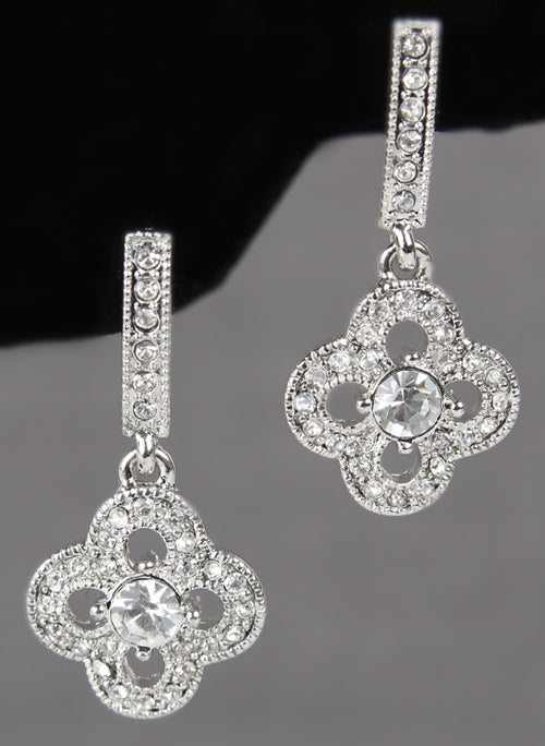 Crystal Clover Earrings - Silver
