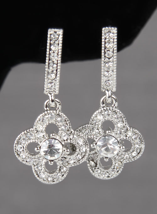 Crystal Clover Earrings - Silver