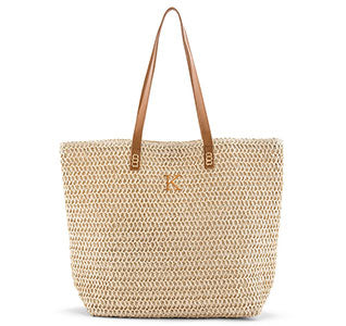 Personalized Straw Bridesmaid Tote Bag - Natural
