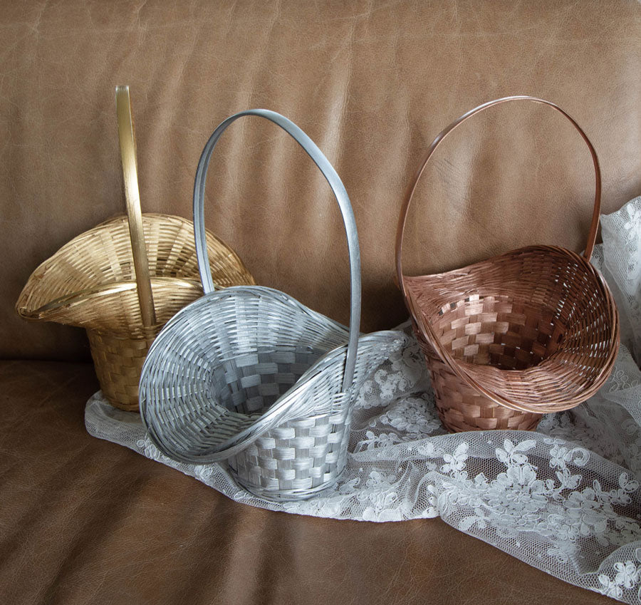 Metallic Wicker Flower Girl Basket