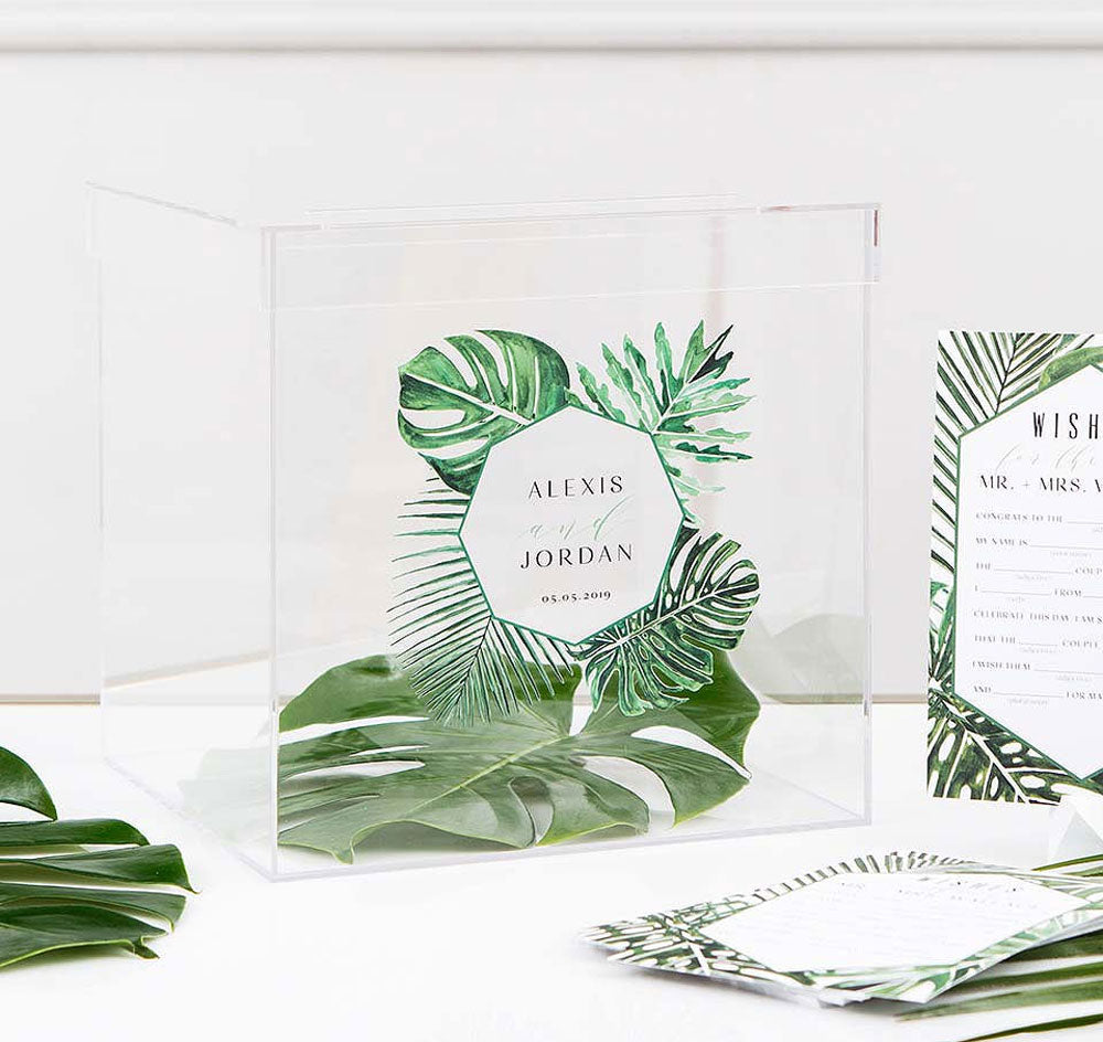 Acrylic Wedding Wishing Well Card Box - Palm Leaf
