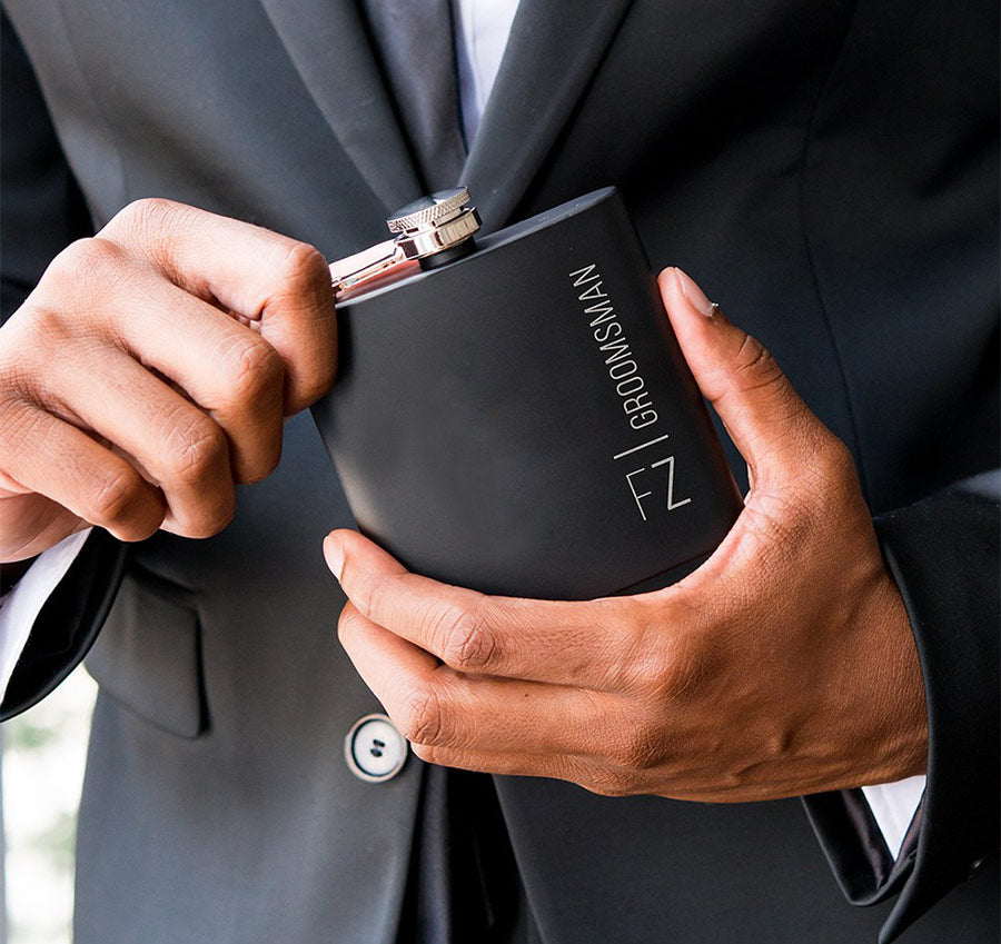 Initial Black Groomsmen Flask