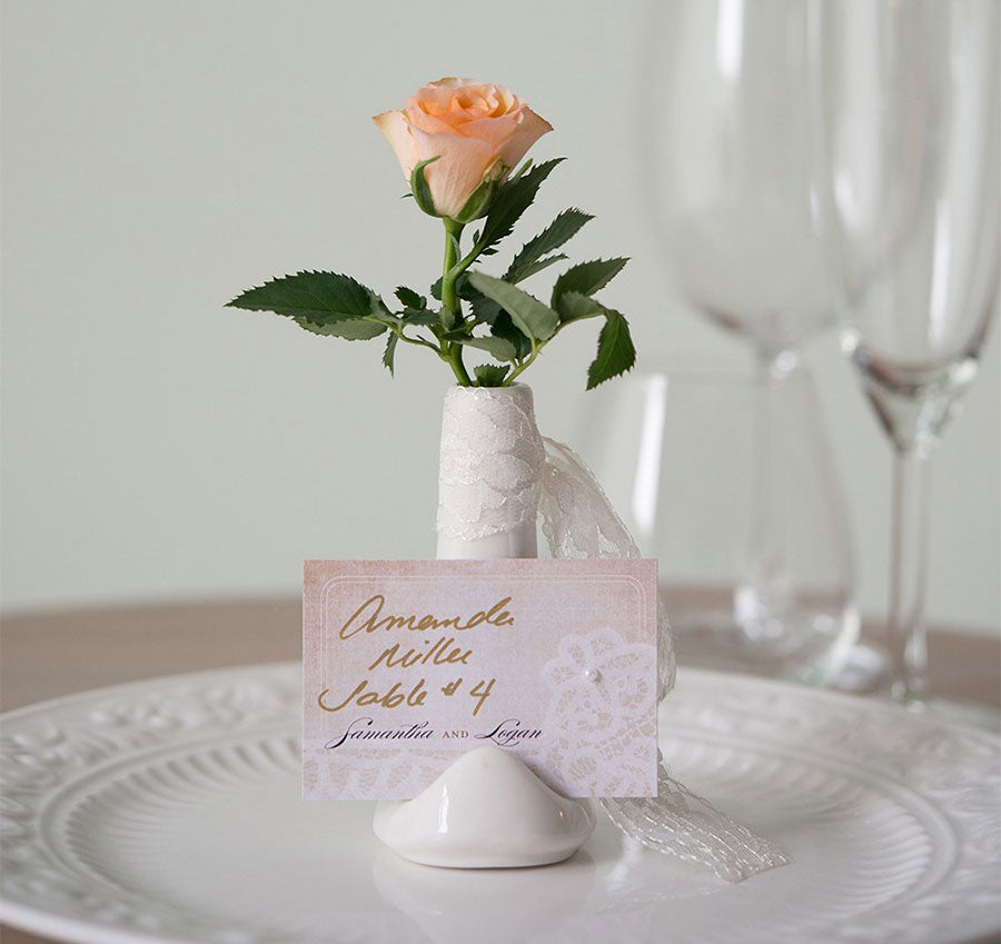 White Favor Vase Place Card Holder - Set of 6