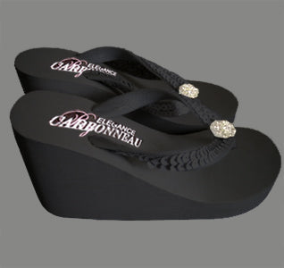 Sequins &amp; Crystals High Wedge Bridal Flip Flops - Black