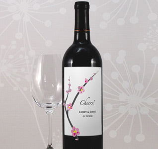 Cherry Blossom Wedding Wine Label