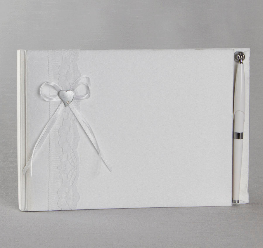 Silver Heart Guest Book & Pen Set