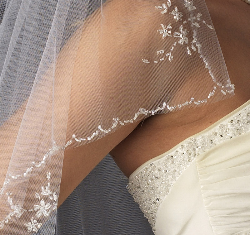 Floral Beaded Waltz Length Bridal Veil