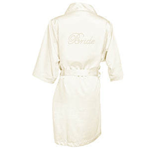 Rhinestone Bride Satin Robe - Ivory