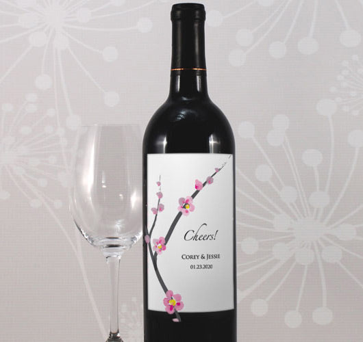 Cherry Blossom Wedding Wine Label
