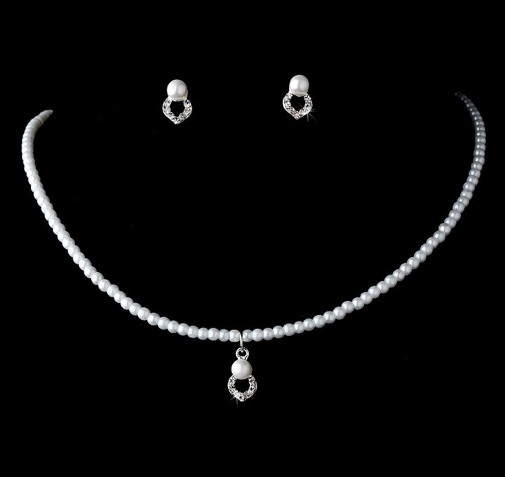 Flowergirl Pearl and Rhinestone Jewelry Set