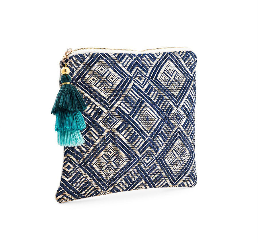 Tribal Print Bridesmaid Makeup Bag - Blue