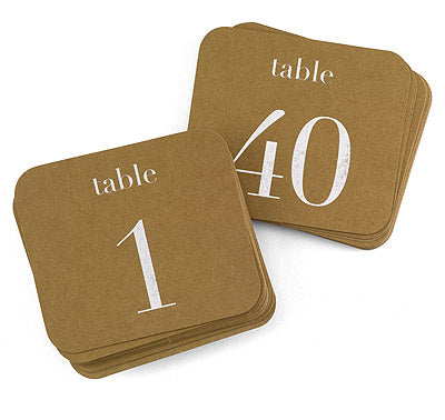 Kraft Table Number Cards - Silver - (1-40)