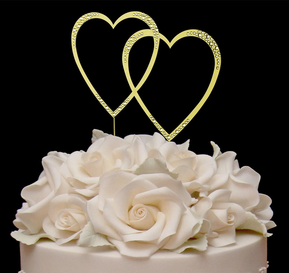 Swarovski Gold Double Heart Cake Topper