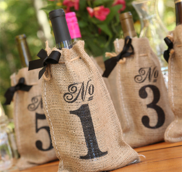 Burlap Table Number Wine Bags #11-20