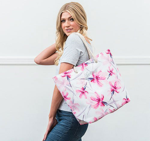 Personalized Bridesmaid Tote Bag - Pink Floral