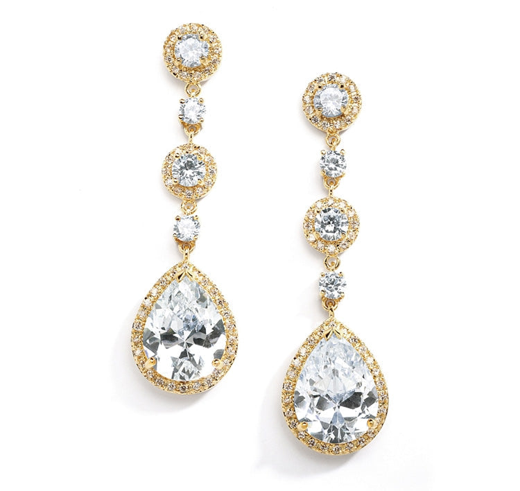 Pear-Shaped Drop Bridal Earrings with Pave CZ