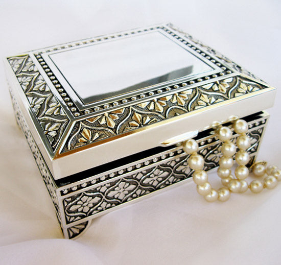 Dramatic Square Jewelry Box with Flourish Pattern