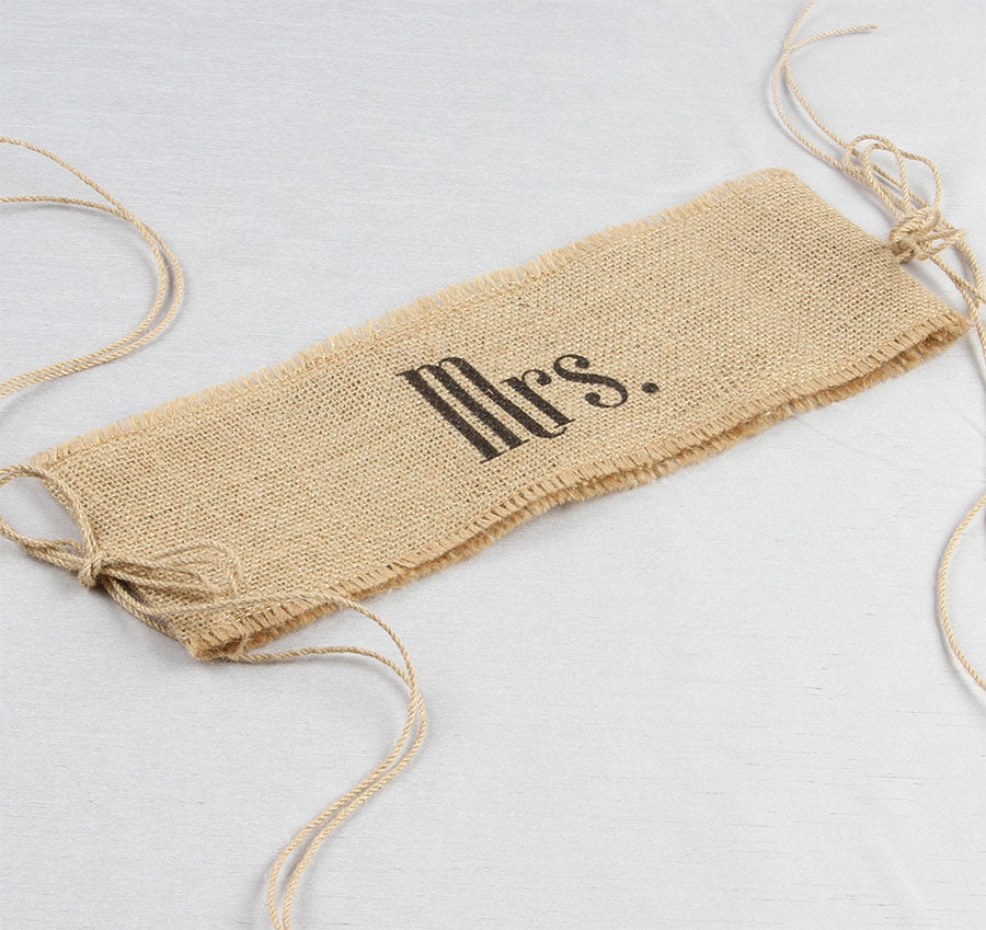 Mr. and Mrs. Burlap Chair Sashes with Jute Cord Ties