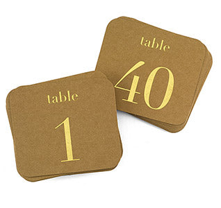 Kraft Table Number Cards - Gold - (1-40)